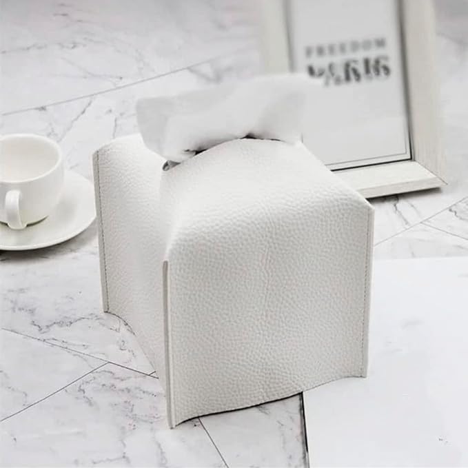 Tissue Box Cover – 5x5x5-Inch Faux Leather Modern Square Tissue Holder for Bathroom, Desk, Vanity