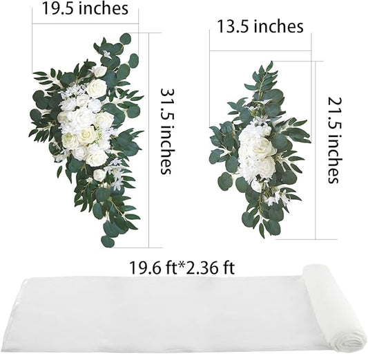 Wedding Arch Flowers Set – 3-Pcs Artificial Flowers with Drape for Ceremony and Reception