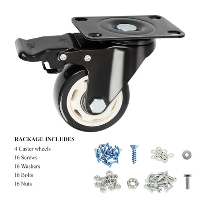 Crystal Lemon 3-Inch Caster Wheels – Heavy-Duty Swivel Set of 4 with Brake for Furniture & Carts