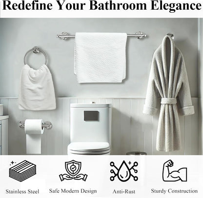 Crystal Lemon 4-Piece Bathroom Hardware Set – Brushed Nickel Towel Bar, Hook, Ring & Holder Kit