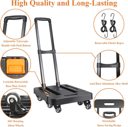 Crystal Lemon Heavy-Duty Folding Dolly Cart – 440LB Capacity with Wheels & Lock for Luggage & Moving