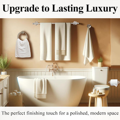 Crystal Lemon 4-Piece Bathroom Hardware Set – Brushed Nickel Towel Bar, Hook, Ring & Holder Kit