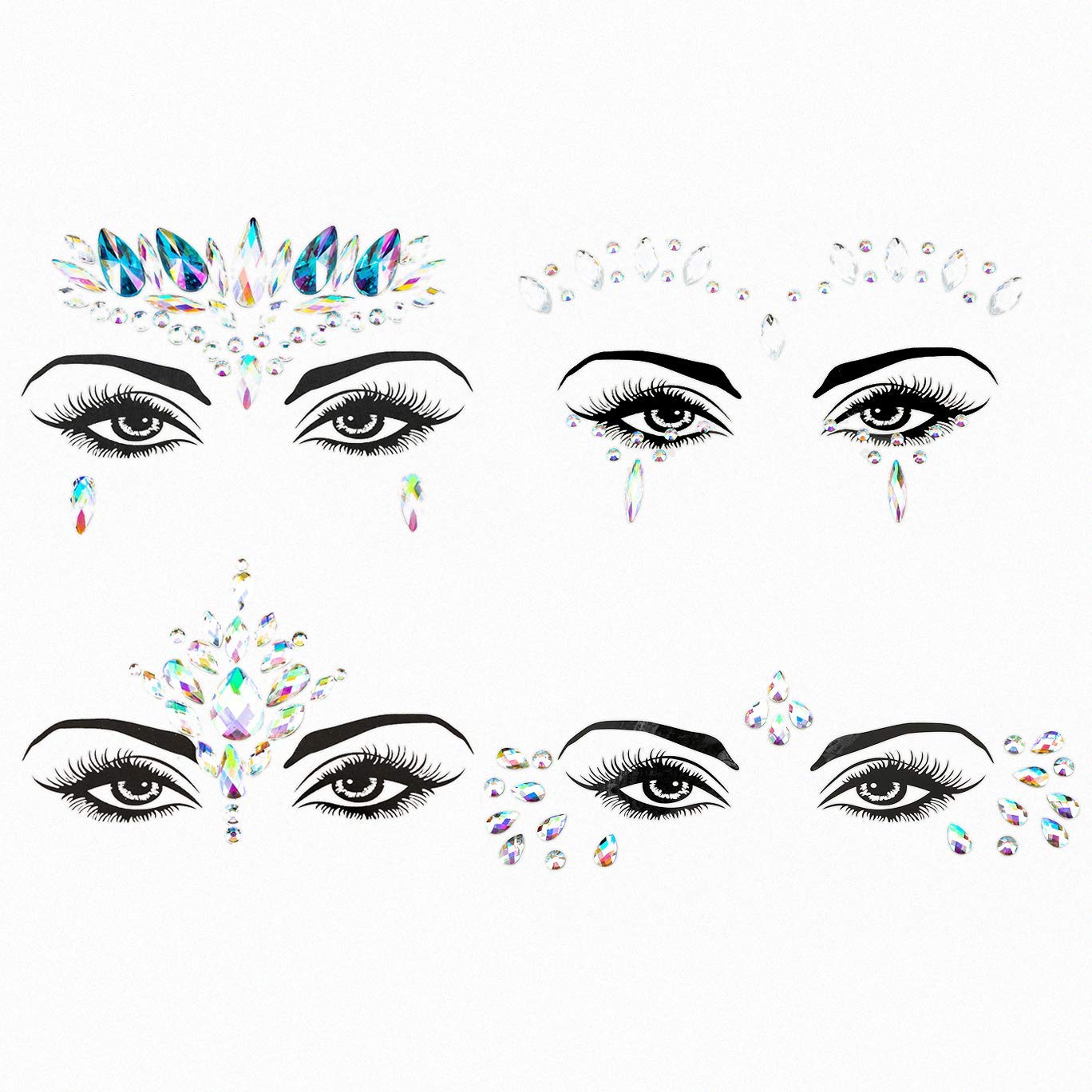 Crystal Lemon Face Jewels – 4-Pack Rhinestone Stickers for Rave, Festival & Body Art