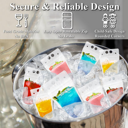 Liquor Drink Pouches with Straws & Funnel – Reusable Juice & Smoothie Bags for Adults