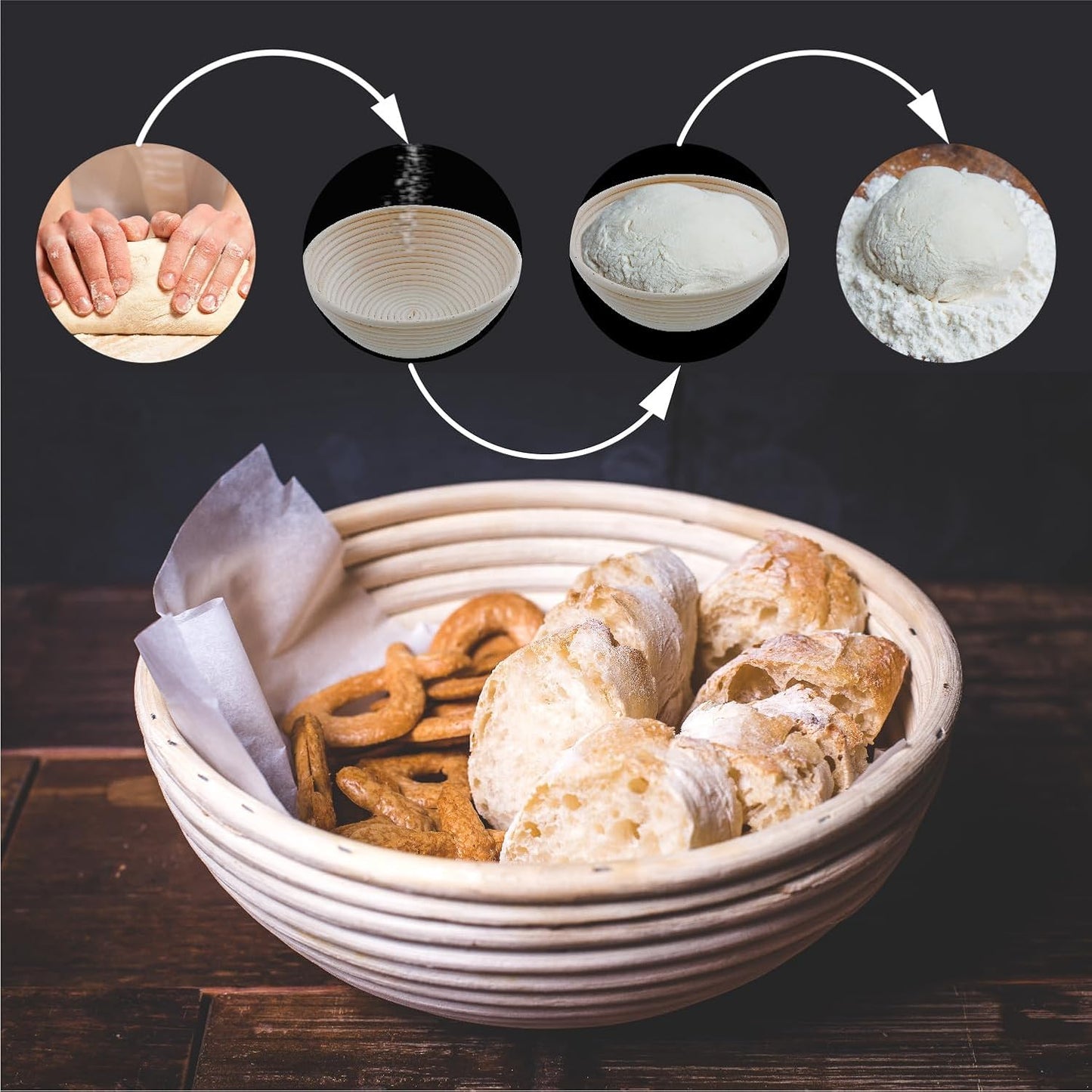 Crystal Lemon 9-Inch Banneton Basket – Sourdough Bread Proofing Bowl with Liner for Artisan Baking