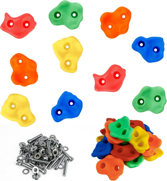 10 Pack, Textured Rock Climbing Holds for Kids with Installation Hardware