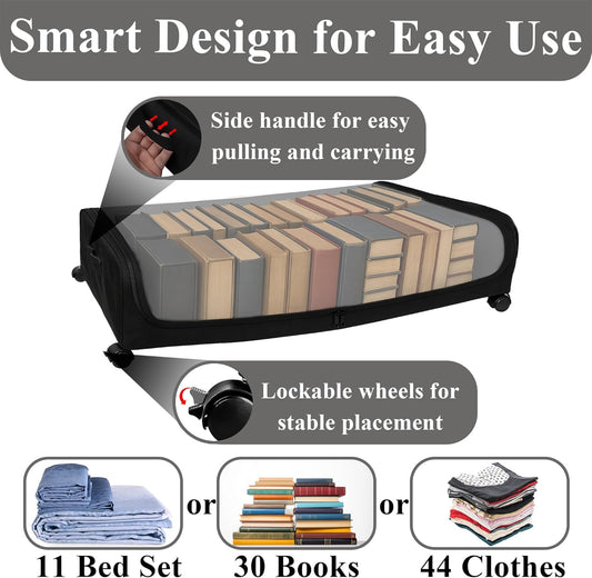 Under Bed Storage with Wheels, Rolling Storage Bin with Lid, Dust Protection
