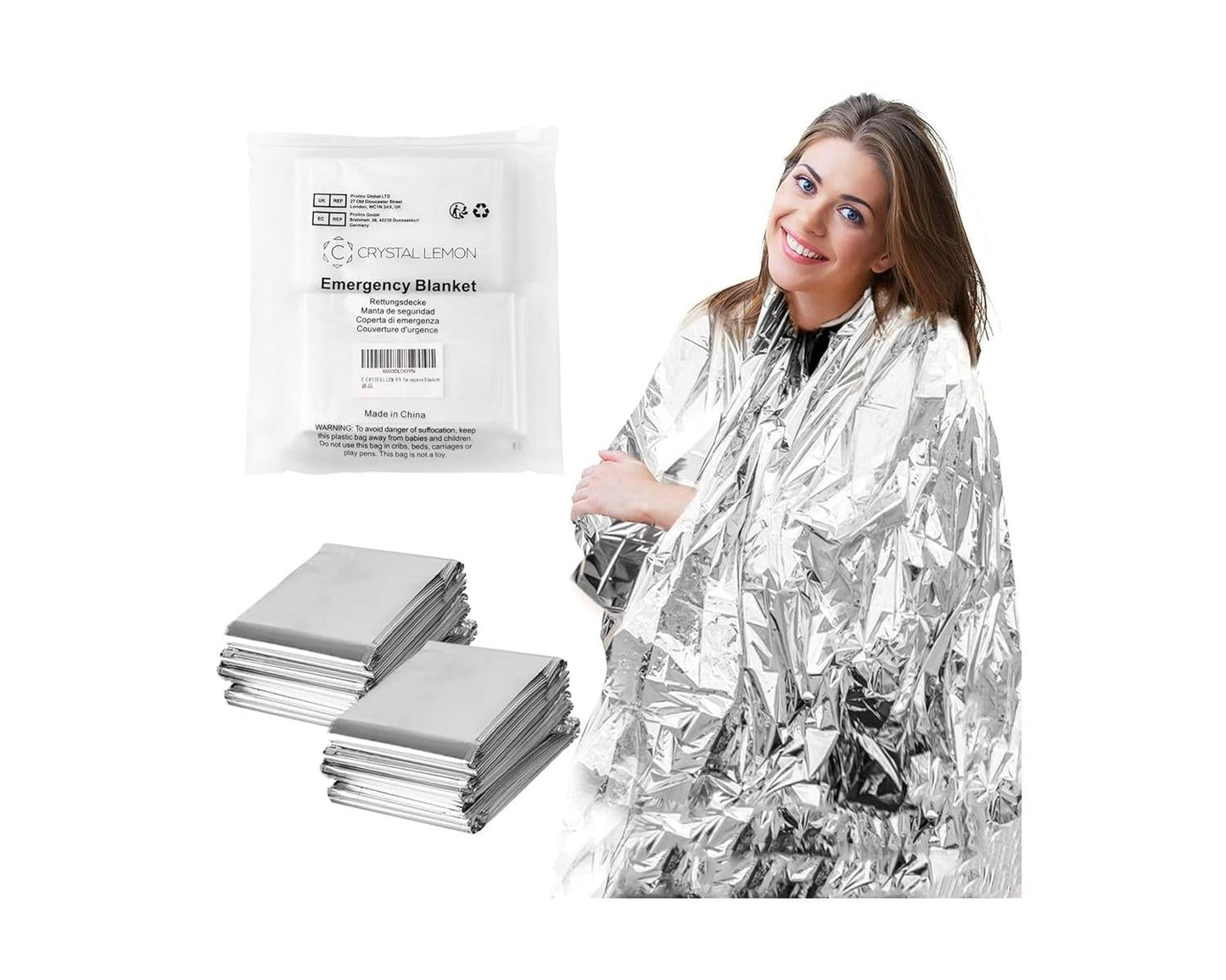 C Crystal Lemon Emergency Blanket – 6-Pack Thermal Foil Blankets, 82x52 Inch for First Aid, Survival, Camping, & Preparedness