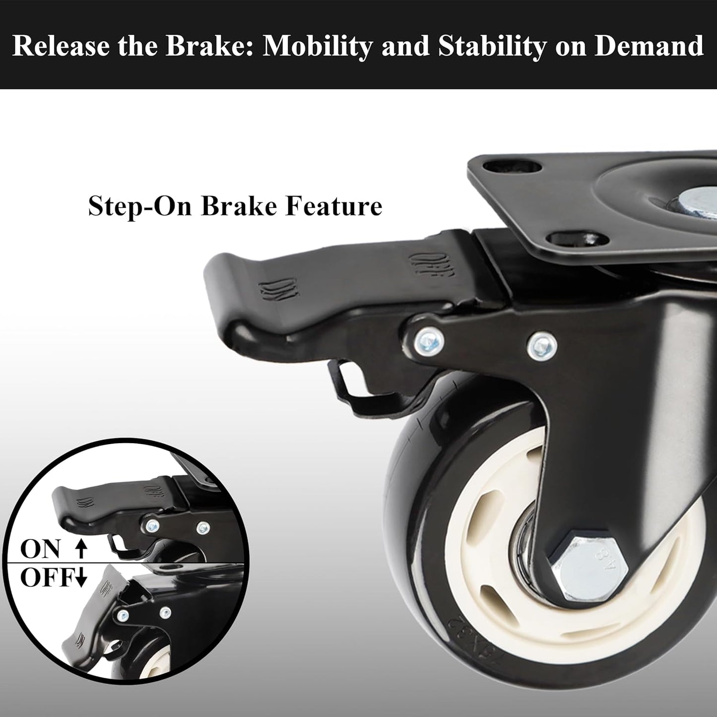 Crystal Lemon 3-Inch Caster Wheels – Heavy-Duty Swivel Set of 4 with Brake for Furniture & Carts