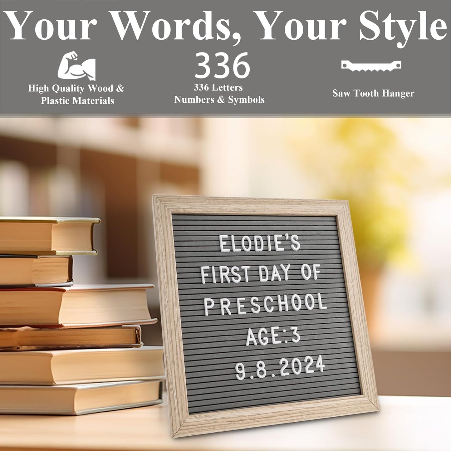 Felt Letter Board – 10x10in, Includes 336 Letters, Symbols & Emojis – Changeable Word Board for Home, Office, Baby Showers & Events