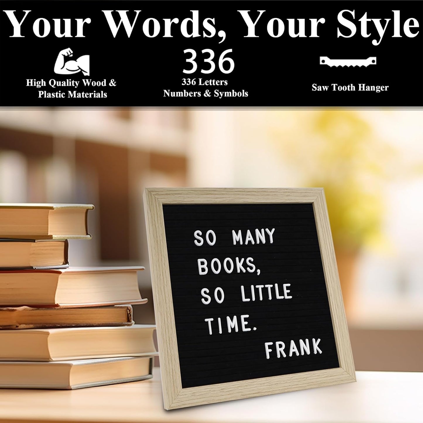 Felt Letter Board – 10x10in, Includes 336 Letters, Symbols & Emojis – Changeable Word Board for Home, Office, Baby Showers & Events