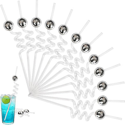 Set of 12 Reusable Disco Ball Straws: Ideal for Bachelorette Parties, Birthdays, and Disco Events