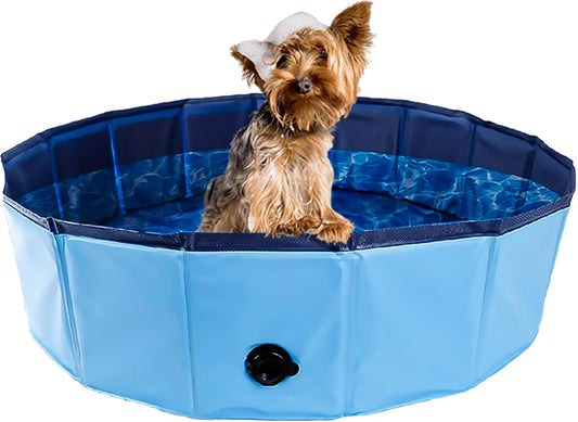Foldable Pet Bathtub for Small Dogs & Kids - 31.5 x 7.87 Inch Hard Plastic Collapsible Kiddie Pool - Indoor/Outdoor Versatile Tub for Bathing