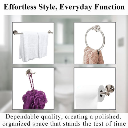 Crystal Lemon 4-Piece Bathroom Hardware Set – Brushed Nickel Towel Bar, Hook, Ring & Holder Kit