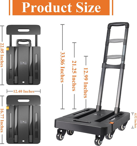 Crystal Lemon Heavy-Duty Folding Dolly Cart – 440LB Capacity with Wheels & Lock for Luggage & Moving