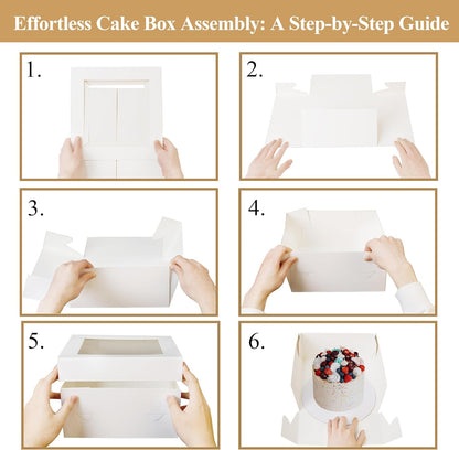Crystal Lemon 10 Inch Cake Boxes with Window – Set of 5 Gift Boxes with Base & Ribbon for Bakery