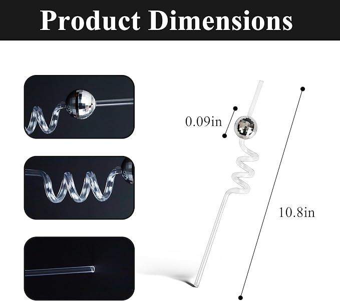 Set of 12 Reusable Disco Ball Straws: Ideal for Bachelorette Parties, Birthdays, and Disco Events