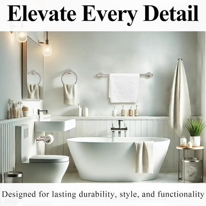Crystal Lemon 4-Piece Bathroom Hardware Set – Brushed Nickel Towel Bar, Hook, Ring & Holder Kit