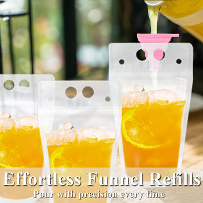 Liquor Drink Pouches with Straws & Funnel – Reusable Juice & Smoothie Bags for Adults