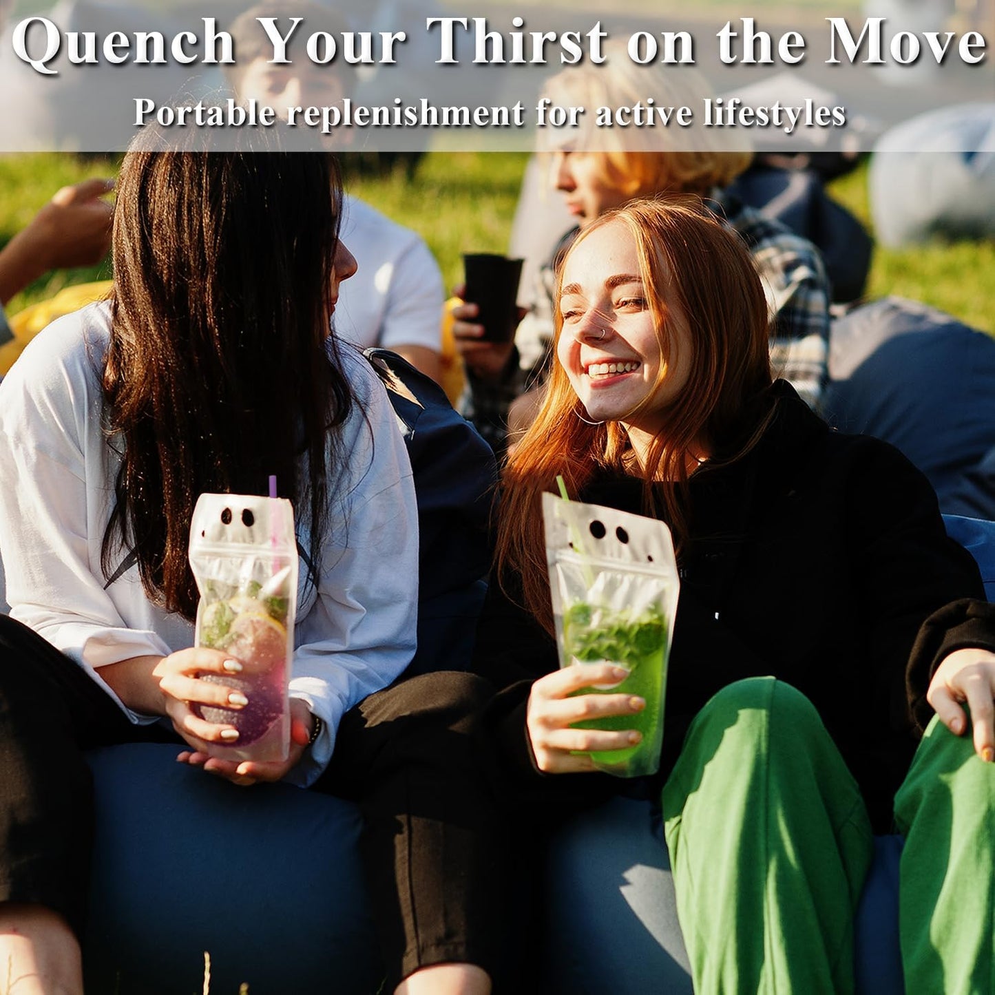 Liquor Drink Pouches with Straws & Funnel – Reusable Juice & Smoothie Bags for Adults