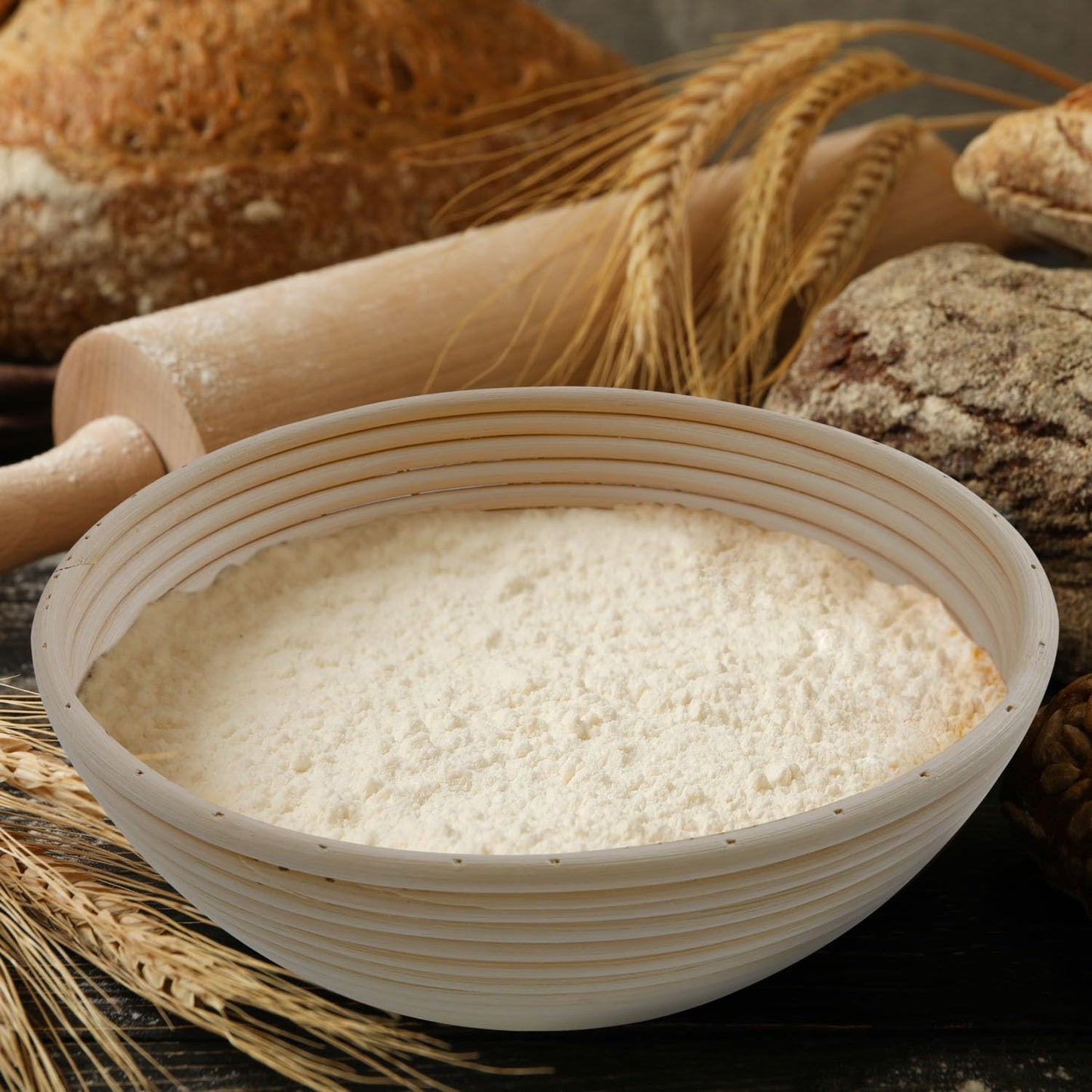 Crystal Lemon 9-Inch Banneton Basket – Sourdough Bread Proofing Bowl with Liner for Artisan Baking