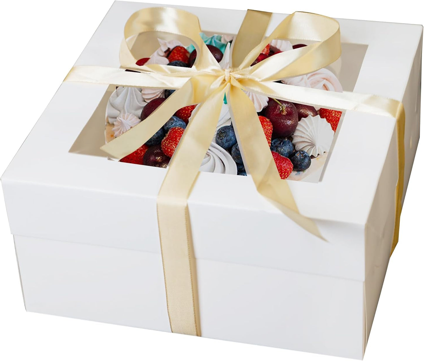 Crystal Lemon 10 Inch Cake Boxes with Window – Set of 5 Gift Boxes with Base & Ribbon for Bakery