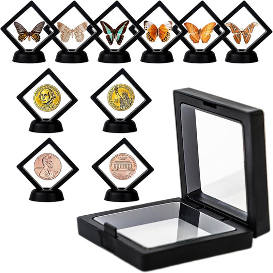 C Crystal Lemon 10-Piece Coin Display Set – Black Case for Challenge Coins, Medals & Jewelry
