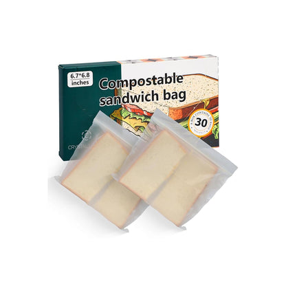 Crystal Lemon Compostable Sandwich Bags – 30-Pack Eco Zipper Bags for Fresh Food Storage