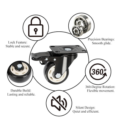 Crystal Lemon 3-Inch Caster Wheels – Heavy-Duty Swivel Set of 4 with Brake for Furniture & Carts