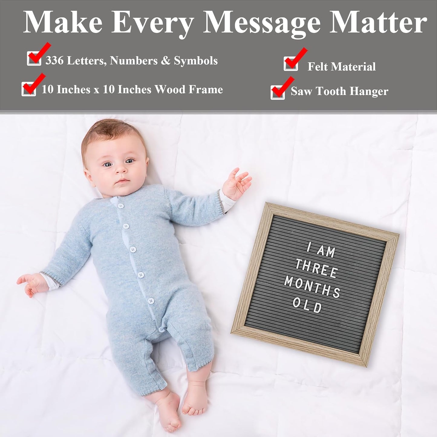 Felt Letter Board – 10x10in, Includes 336 Letters, Symbols & Emojis – Changeable Word Board for Home, Office, Baby Showers & Events