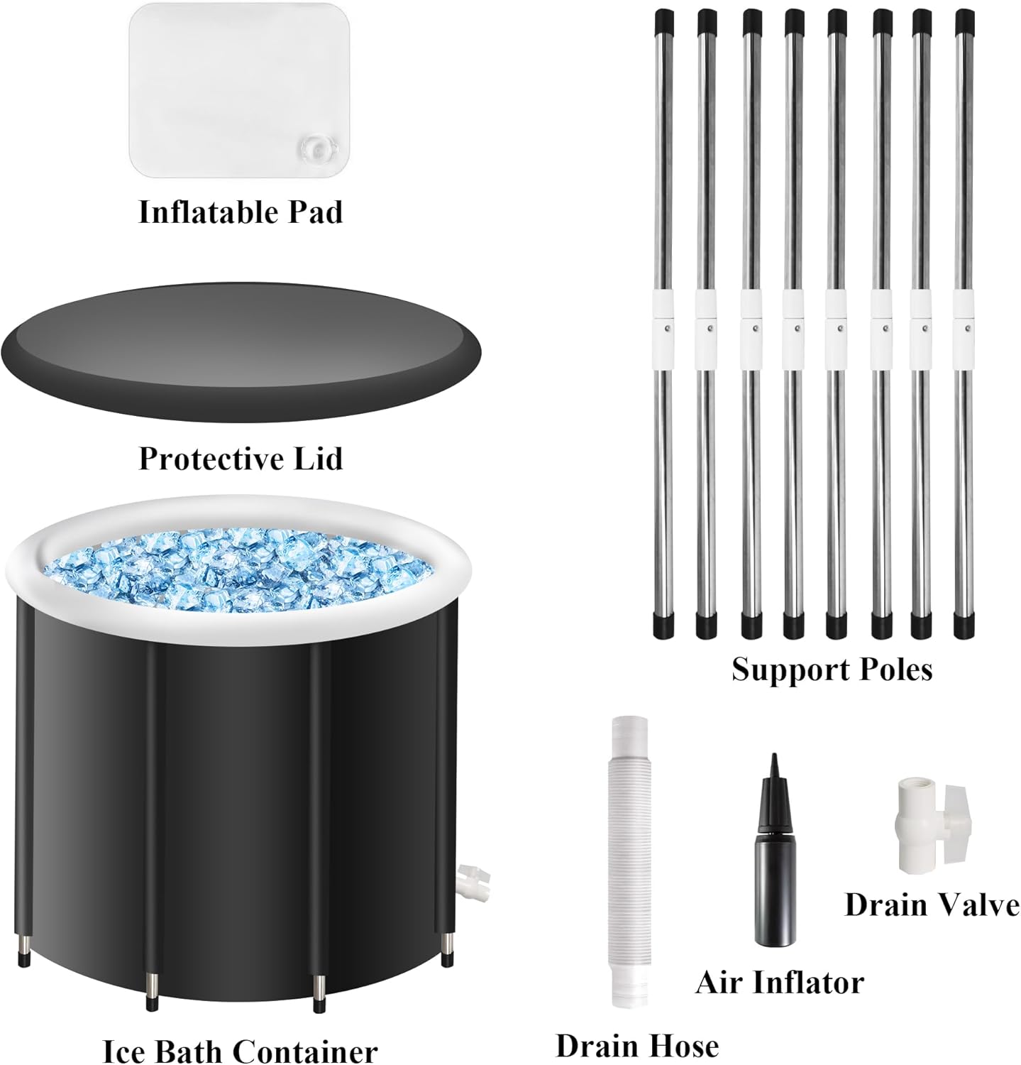 Inflatable Cold Plunge Tub with Support Rods & Cover - Portable for Ice Bath Therapy