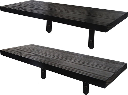 Crystal Lemon Black Floating Shelves – Set of 2 Rustic Wall Shelves for Living Room, Bathroom & Kitchen