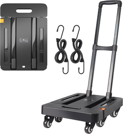 Crystal Lemon Heavy-Duty Folding Dolly Cart – 440LB Capacity with Wheels & Lock for Luggage & Moving