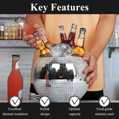 C Crystal Lemon Large Disco Ball Ice Bucket – Party Beverage Cooler with Heat Retention, Reflective Disco Ball Design for Ice and Drinks