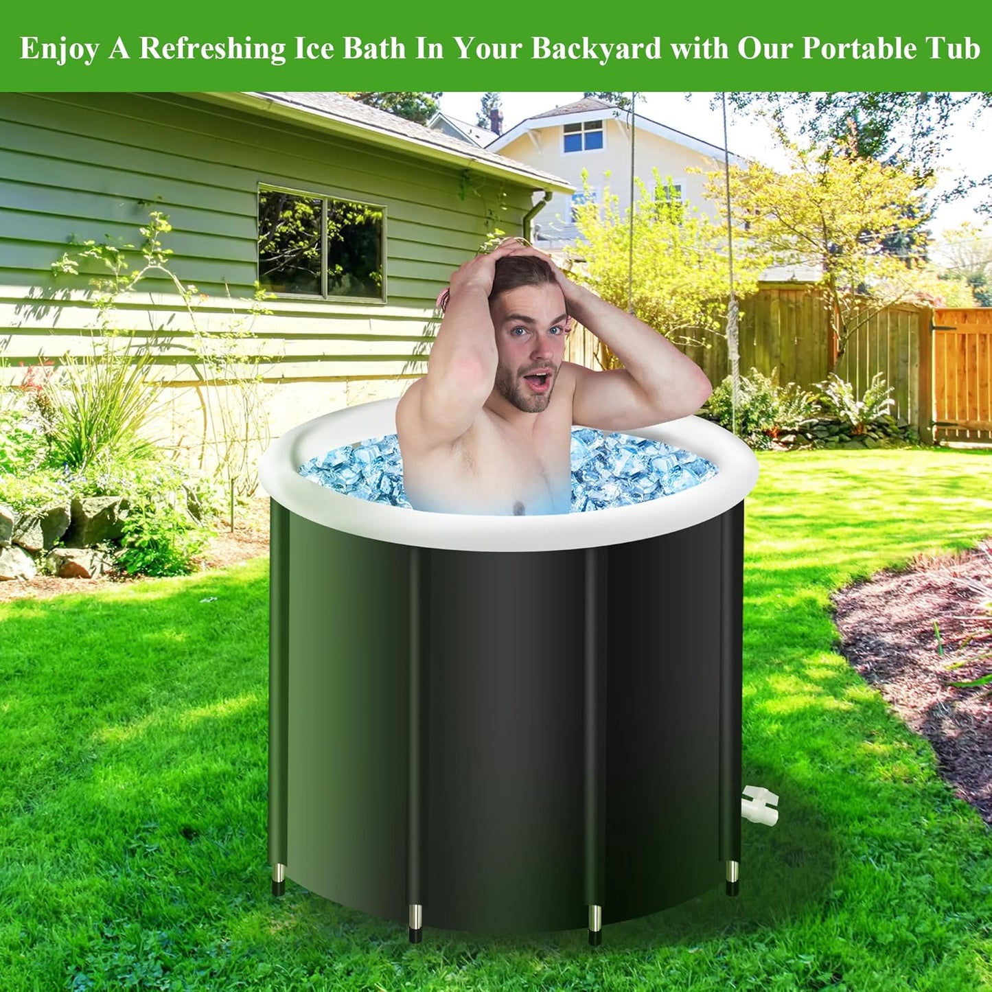 Inflatable Cold Plunge Tub with Support Rods & Cover - Portable for Ice Bath Therapy