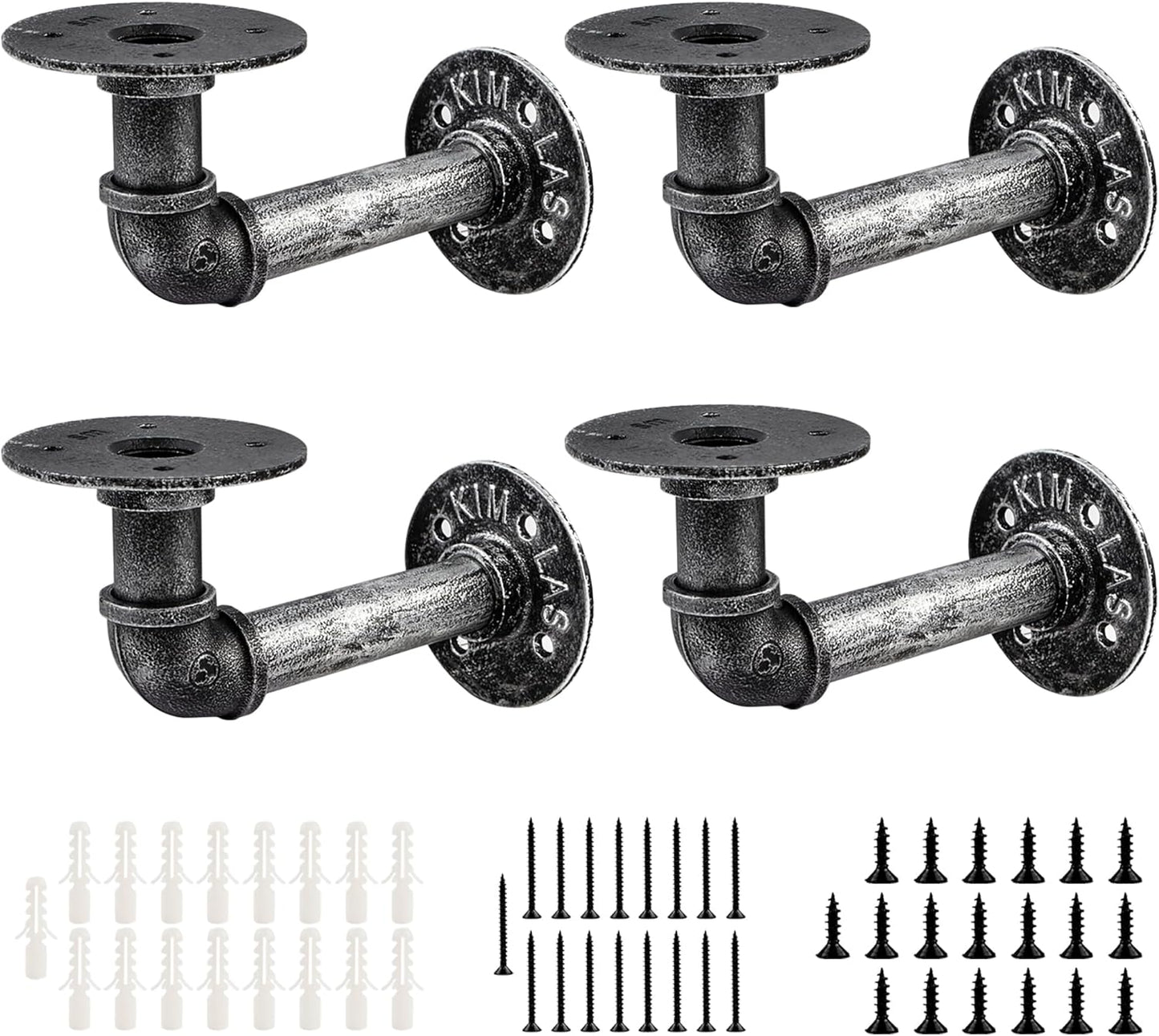 C Crystal Lemon 4-Pack Pipe Shelf Brackets – Heavy-Duty Iron, 66lbs Load for Wooden Shelves