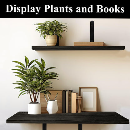 Crystal Lemon Black Floating Shelves – Set of 2 Rustic Wall Shelves for Living Room, Bathroom & Kitchen