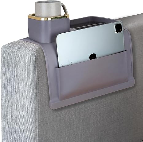 Couch Cup Holder, Couch Drink Holder, Sofa Cup Holder, Food-Grade Silicone, Fits 6-Inch Armrests, Anti-Slip Weighted Ends, Couch Tray, Couch Arm Tray, Sofa Arm Tray, Couch Console, Smart Pockets, Cup