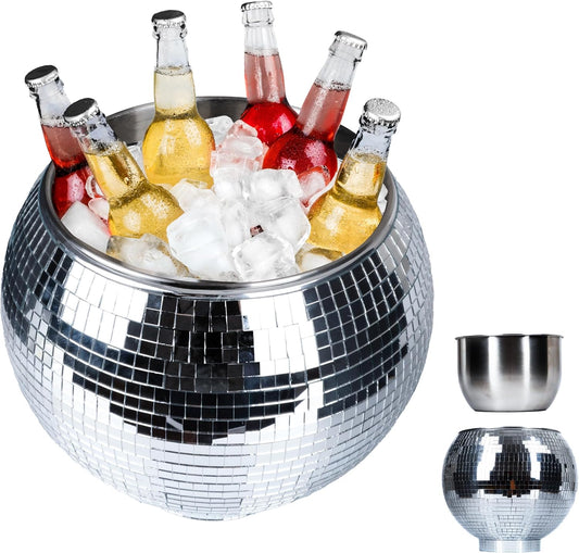 C Crystal Lemon Large Disco Ball Ice Bucket – Party Beverage Cooler with Heat Retention, Reflective Disco Ball Design for Ice and Drinks