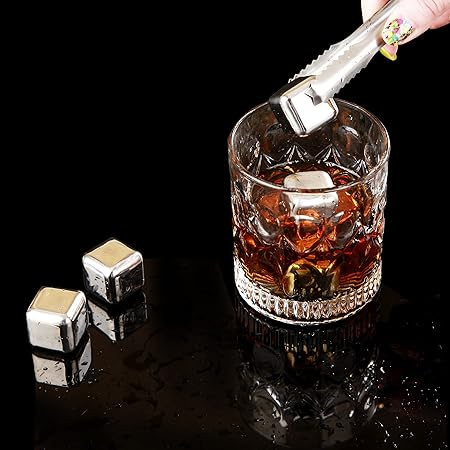 C Crystal Lemon Whiskey Stones – Reusable Stainless Steel Chilling Cubes for Scotch, Bourbon & Irish Whiskey – Durable Metal Ice Cubes for Your Favorite Drink