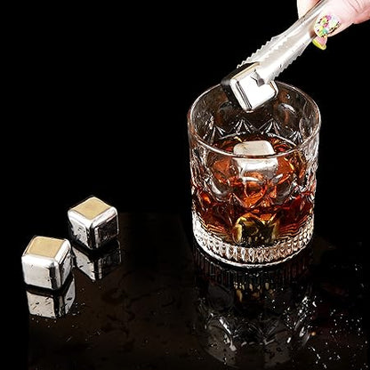 C Crystal Lemon Whiskey Stones – Reusable Stainless Steel Chilling Cubes for Scotch, Bourbon & Irish Whiskey – Durable Metal Ice Cubes for Your Favorite Drink