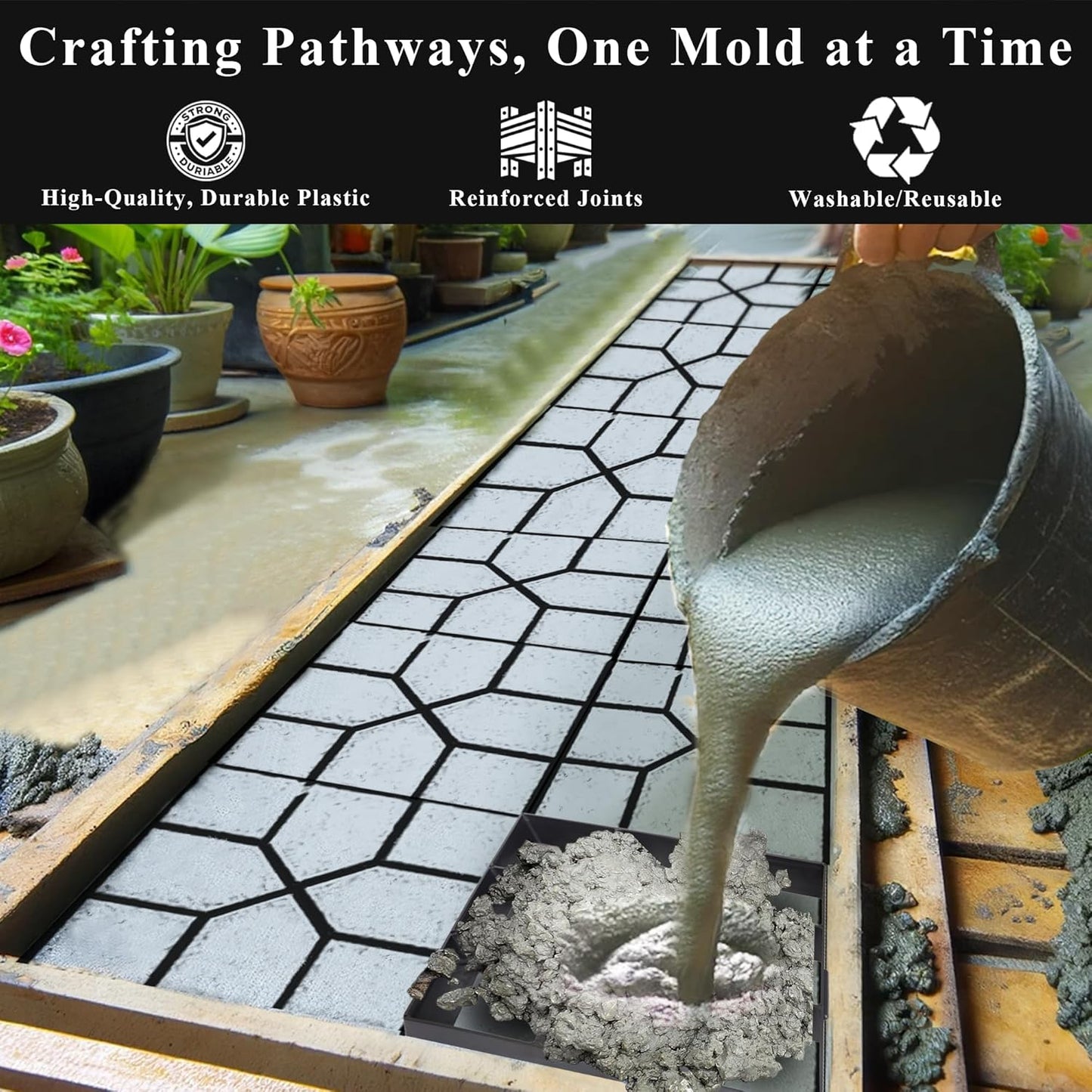 Crystal Lemon Concrete Molds 2-Pack – 15.7"x15.7"x1.57 Grid Paver Forms for Walkway, Patio & Garden Path
