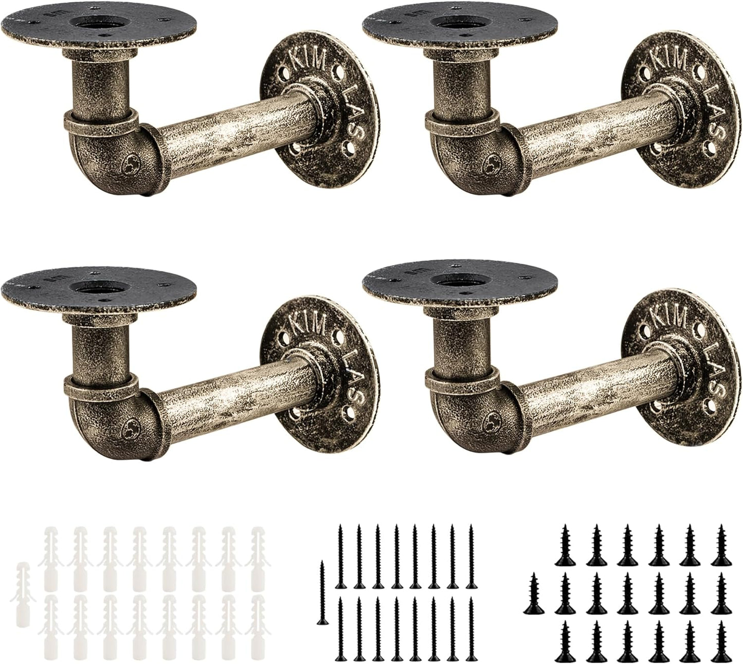 C Crystal Lemon 4-Pack Pipe Shelf Brackets – Heavy-Duty Iron, 66lbs Load for Wooden Shelves