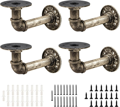 C Crystal Lemon 4-Pack Pipe Shelf Brackets – Heavy-Duty Iron, 66lbs Load for Wooden Shelves