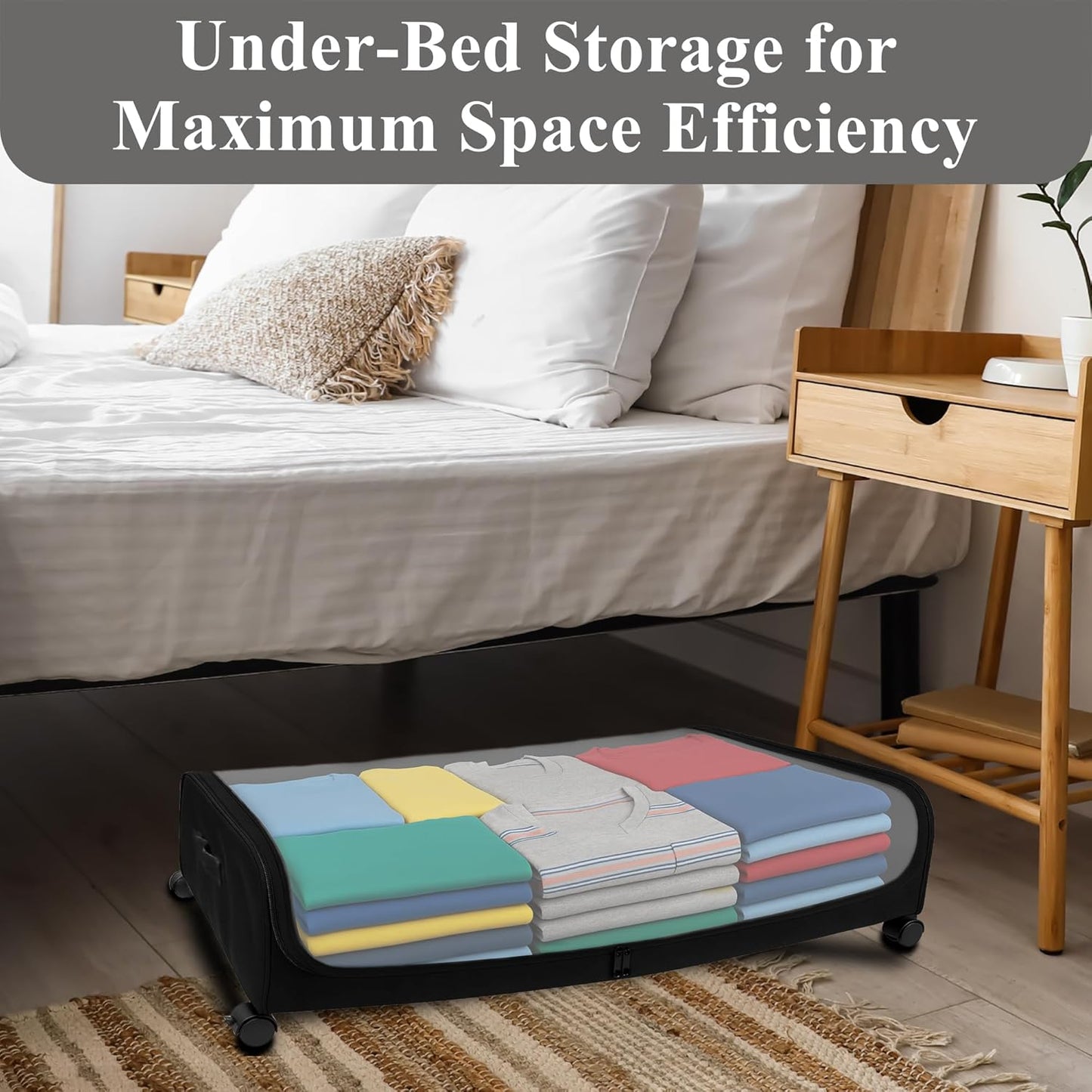 Under Bed Storage with Wheels, Rolling Storage Bin with Lid, Dust Protection