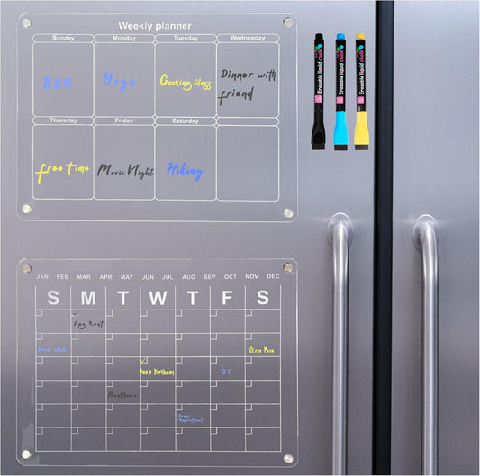 Crystal Lemon Magnetic Acrylic Calendar – Monthly & Weekly Dual Display for Fridge Organization