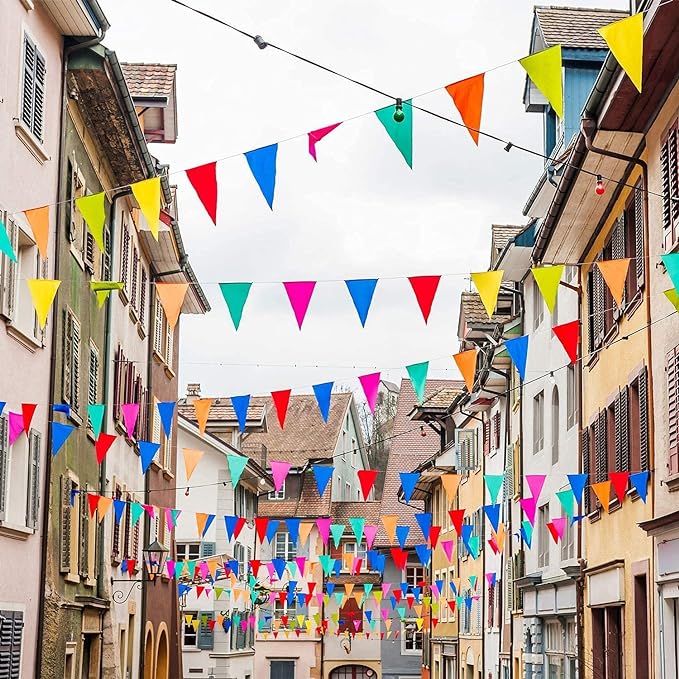 Banner Rope with Nylon Multicolor Pennant Flags Fabric Decoration, Flag Size: 18 x 28 cm / 7'' x 11''