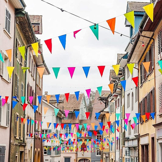Banner Rope with Nylon Multicolor Pennant Flags Fabric Decoration, Flag Size: 18 x 28 cm / 7'' x 11''