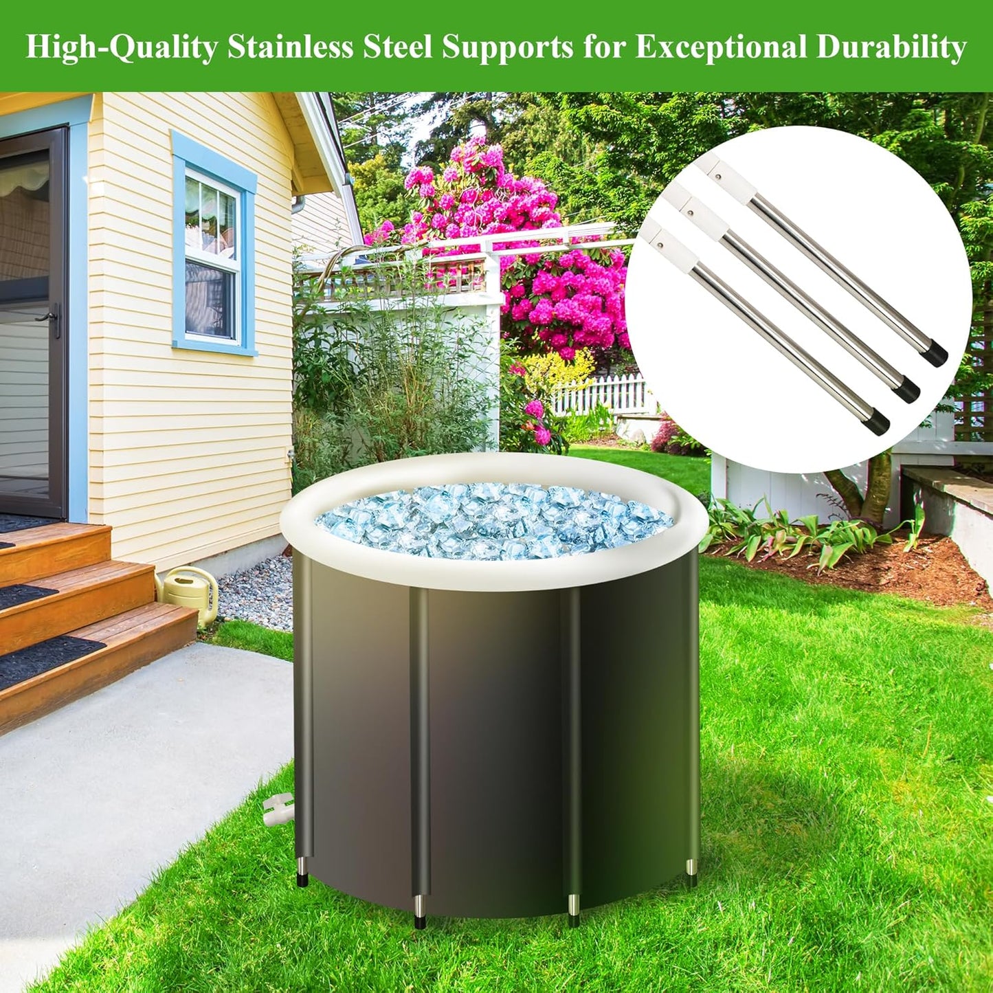 Inflatable Cold Plunge Tub with Support Rods & Cover - Portable for Ice Bath Therapy