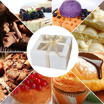 Crystal Lemon 10 Inch Cake Boxes with Window – Set of 5 Gift Boxes with Base & Ribbon for Bakery